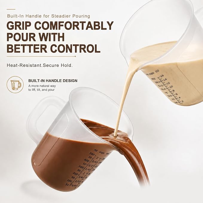 Palksky 2 Cup Measuring Cups with Spout, 16 oz Liquid Measuring Cups with Handle, Flexible Microwave Safe Measuring Cup for Baking, Cooking, Chocolate, Butter, Syrup