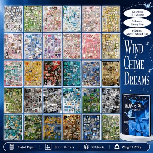 30 Sheets Japanese Aesthetic Sticker Book,Foods Seashells Starfish Patterns for Scrapbooking,Journaling,DIY Crafts Decoration