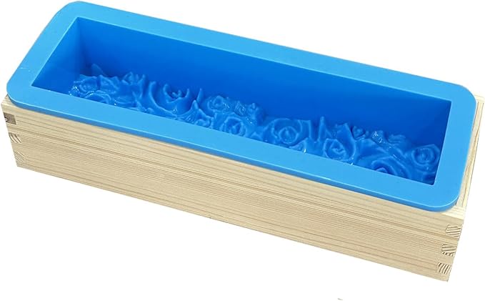 Rectangular Rose Soap Silicone Mold with Wood Box,Blue | Flexible,Flowers Craft Art,For Soap Making Supplies