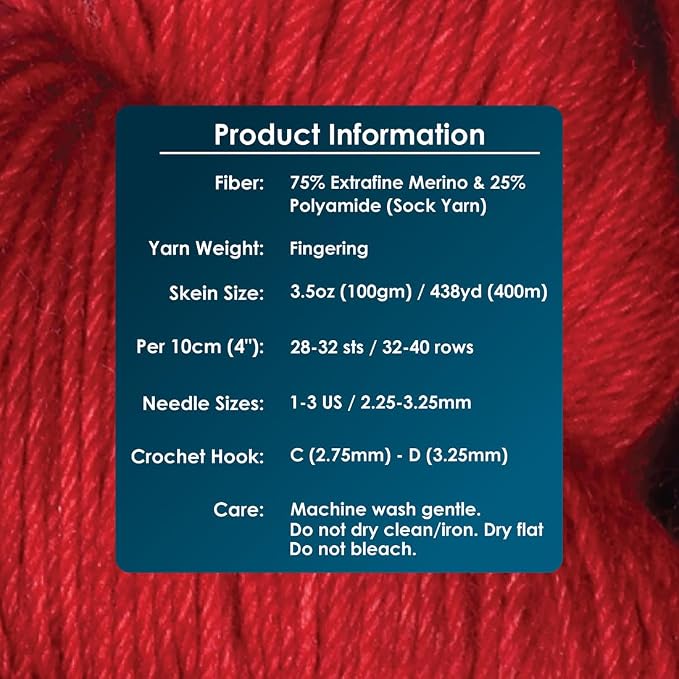 KnitPro Symfonie Fingering Weight Merino Wool Yarn 100g, Red Rose