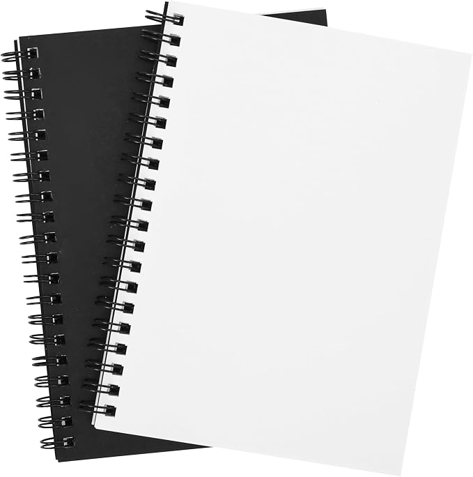 EOOUT 2 Pack Blank Spiral Notebooks B6 Sketchbooks, 140 Pages / 70 Sheets, Unlined Journals 5 x 7in 100GSM for Drawing, Art, Students, Office (Black)