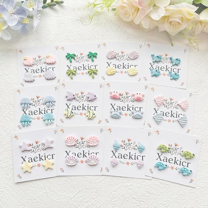 Ocean Life Polymer Clay Cutters Set - 12pcs Sea Creatures Shapes Including Starfish, Jellyfish, Seashell, Turtle, Crab & Palm Tree for DIY Earring Jewelry, Scrapbooking & Miniature Decor