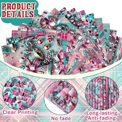 HunnmingRe 20 Pcs 10''x10'' Pink Teal Christmas Quilting Fabric Squares