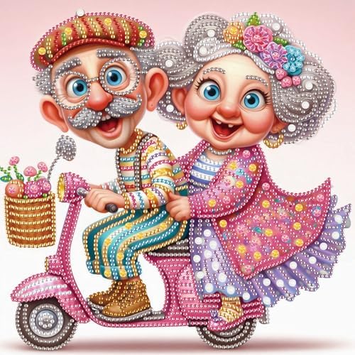 Diamond Painting Kits for Adults, Grandparents Go for a Ride Pattern Design Special Shape Diamond Art Kits for Beginners, DIY Diamonds Paintings Art for Home Wall Decor Gift