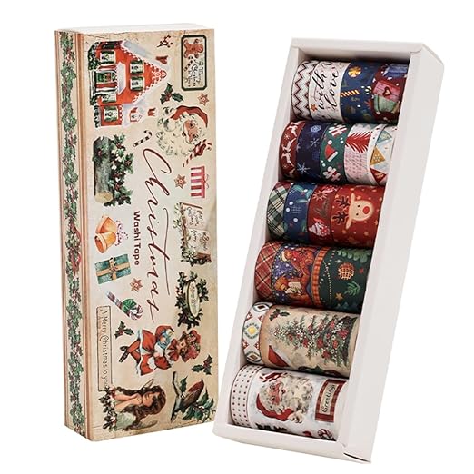 icceemee Christmas Theme Washi Tape Set, 20 Rolls Christmas Theme Washi TapeWritable Decorative Tapes for Scrapbooking, Junk Journal Supplies, Bullet Journaling, 0.6"x79" per Roll