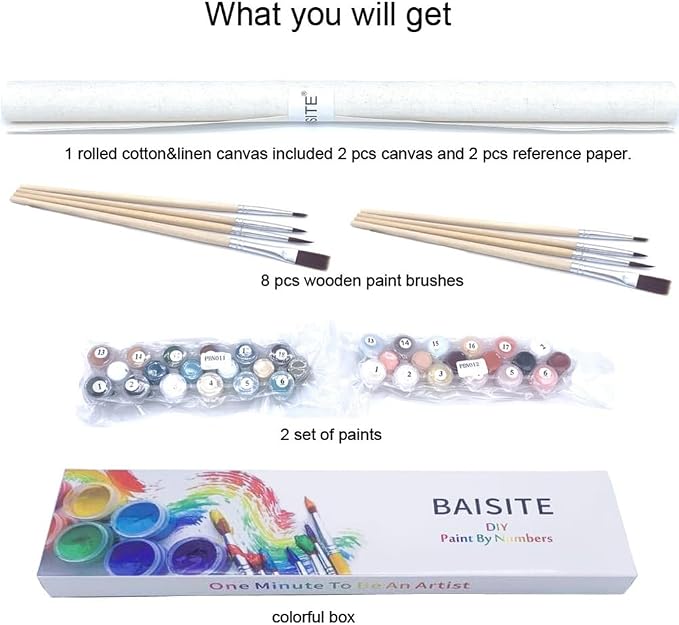 BAISITE Paint by Numbers Kit for Adults Beginners,12" Wx16 L 2 Pack Canvas for Painting Kits for Adults in Colorful Box-Poppies 6566