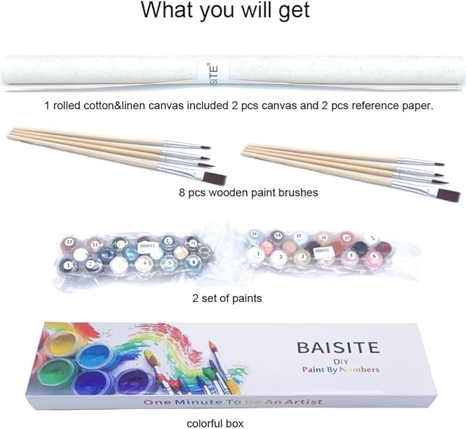 BAISITE Paint by Numbers Kit for Adults Beginners,12" Wx16 L 2 Pack Canvas for Painting Kits for Adults in Colorful Box-Daisy and Sunflowers 0304