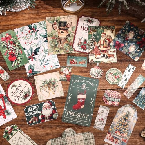 Vintage Christmas Scrapbook DIY Kit - 35 Large Material Paper for Journals