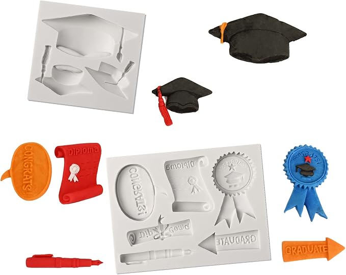 Sakolla Graduation Fondant Molds Silicone Doctoral Cap Diploma Chocolate Candy Molds Congrats Grad Congratulations Mould Cake Toppers Party Decorations for 2026 Graduation Celebration