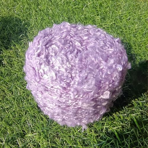 50g (Purple) Soft Plush Wool Acrylic Fancy Loop Yarn for Doll Hair Making,Crochet Knitting,Needle Felting Doll Hair | Curly Hair Coils of Wool Felt Carded Sheep Wool,Roving,Fiber