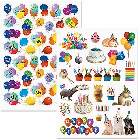 Current Birthday Sticker Variety Pack - 8 Sheets, 70 Assorted Stickers for Kids, Teachers, School, Scrapbooking, Journals, Monthly Planners, Calendars, Holiday Crafts & Greeting Cards