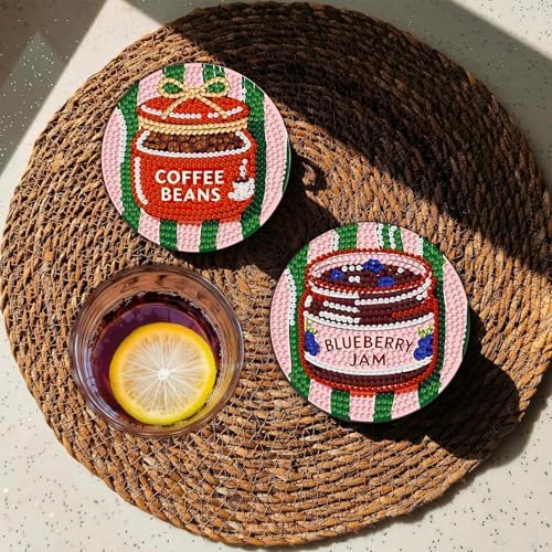 CRZMODE 8 Pcs Diamond Art Coasters Kits, Food Diamond Painting Coasters