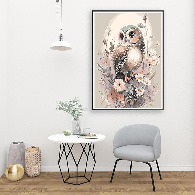 Mrnsiet Owl Paint by Number for Adult Kit, DIY Acrylic Paint by Numbers for Adults Beginner, Owl and Flowers Oil Painting by Number on Canvas for Home Wall Decor 16x20inch