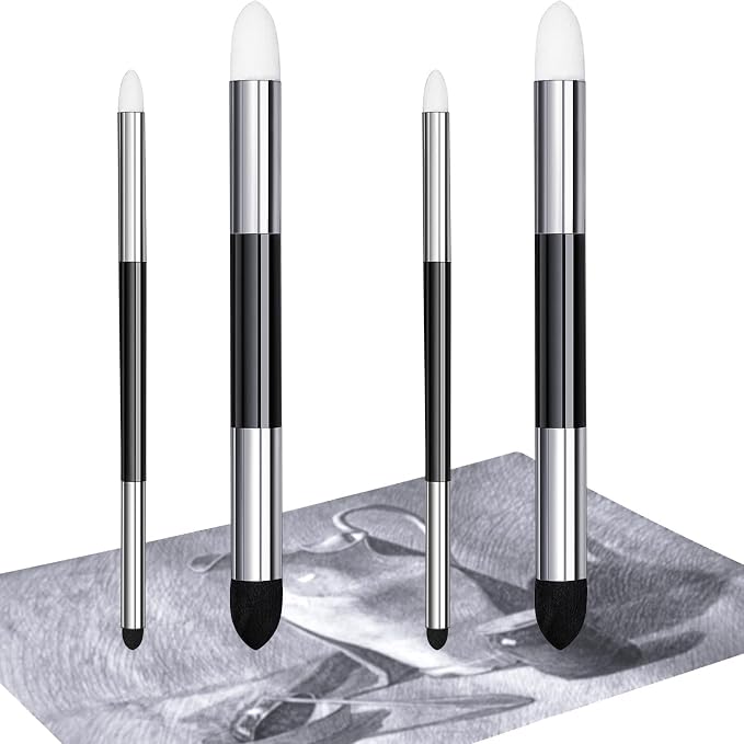 Kosiz 4 Pcs Blending Sponge Pen Rub and Buff Double Headed, White, Black | Washable Sponge Tips, Art Drawing Shading and Highlight Tools, Smooth Color Blending, Reusable Blending Tools for Oil Pastels