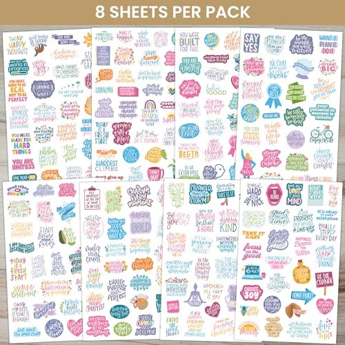 bloom daily planners Inspirational & Motivational Quotes Planner Stickers (8 Sheets / 200+ Stickers) - Hand-Lettered Positive Cute Aesthetic Quotes for Decorating Organizers, Scrapbooks, Laptops, etc.