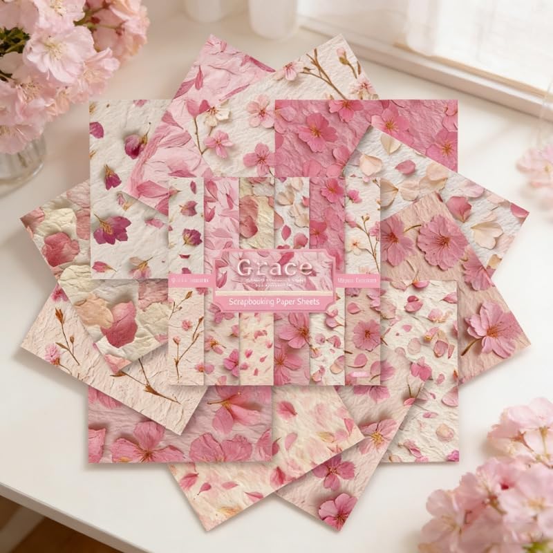 Pink Spring Scrapbook Paper Pad Ping Floral Patterned Paper 6×6,24 Sheets Single-Sided Scrapbooking CardStock Papers Pad for Holiday Cardmaking DIY Origami Journaling.