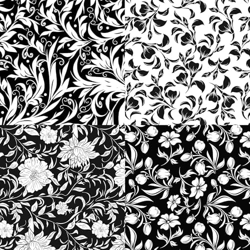 12"x12" 50pcs Cotton Fabric Squares for Sewing Quilting Supplies-B&W Floral