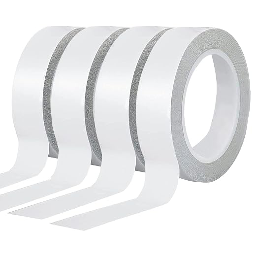 Thin Double Sided Tape for Craft,Card Making,Gift,Scrapbooking and Office School Stationery Supplies,Tear-by-Hand, Paper Backing (4Rolls,1 Inch x 32 Yards Per Roll)