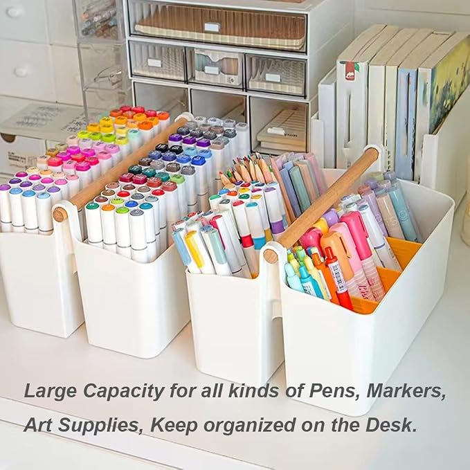 2 Pack Art Caddy Organizer Portable,Marker Box, Large Pen Holder for Desk, Art Supply Storage Bin with Adjustable Dividers for Colored Pencils,Markers,Craft Organizers (Blue Divider)