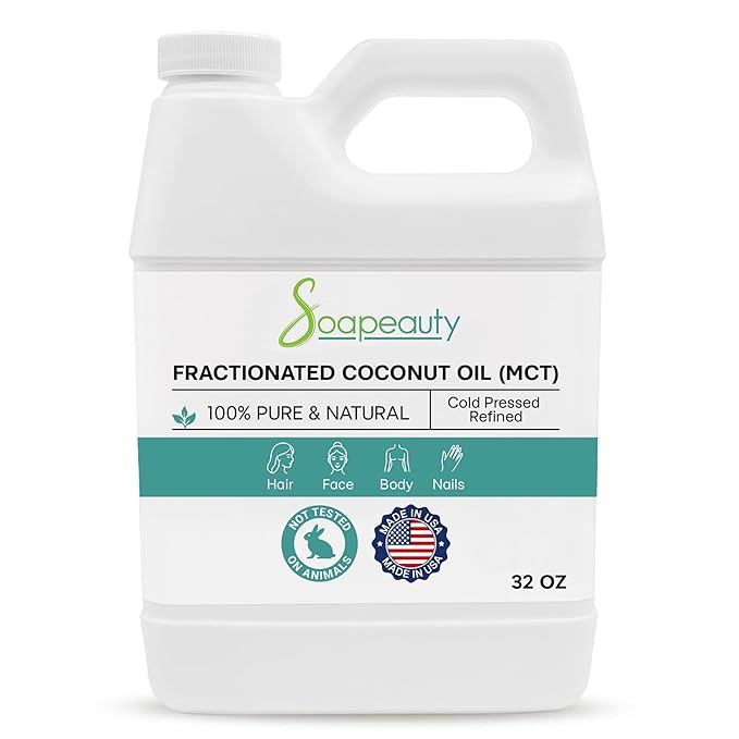 Soapeauty FRACTIONATED COCONUT OIL Cold Pressed Refined | 100% Natural Available in Bulk | Carrier for Essential Oils, Face, Skin, Hair Moisturizer, Soap Making | 32 fl oz | Cold Pressed / Refined. Carrier Oil for Essential Oils. Face & Body Moisturize...
