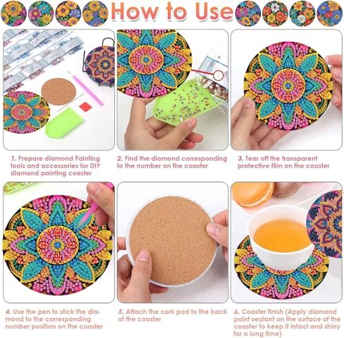 ijbnhd 8 Pcs Mandala Diamond Art Coasters Kits for Adults