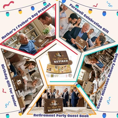 CY2SIDE Retirement Wooden Scrapbook Kit - 109PCS The Legend Has Retired Memory Book Gift for Men Women Coworker Teacher Parents, DIY Photo Book Keepsake Album for Retirement Party Farewell Celebration