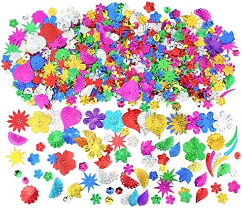 Mixed Sequins and Spangles Craft Supplies, Creative Color Beads Sequins Greeting Card Decoration Gold Foil Iron Slices for Wedding Christmas Clothes Jewelry (Flowers and Leaves)
