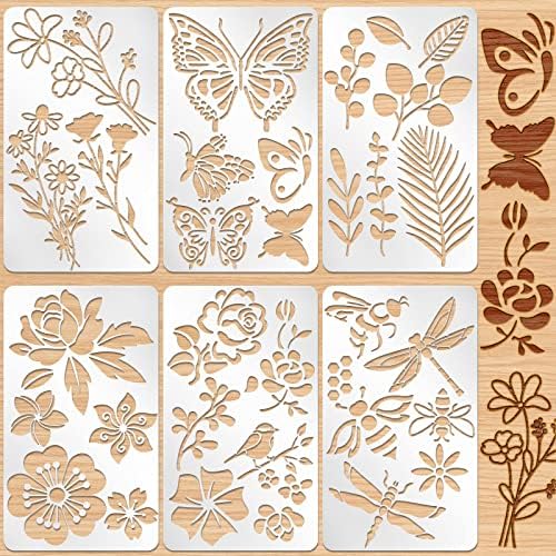 Lewtemi 6 Pcs Metal Wood Burning Stencils, Plant Style Letters Numbers