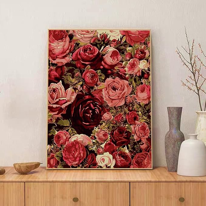 ZRIZQ Flowers Paint by Numbers Kit for Adults Beginner,Roses,16x20