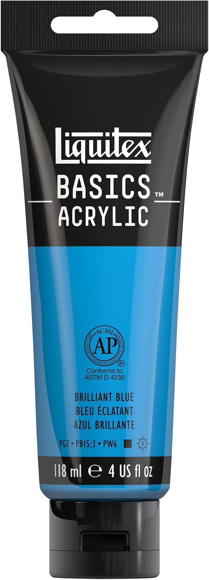 Liquitex BASICS Acrylic Paint, 4-oz Tube, Brilliant Blue | Medium Viscosity, Satin Finish, Lightfast, Fine Art Pigments, Range of Opacities, Easy Blending