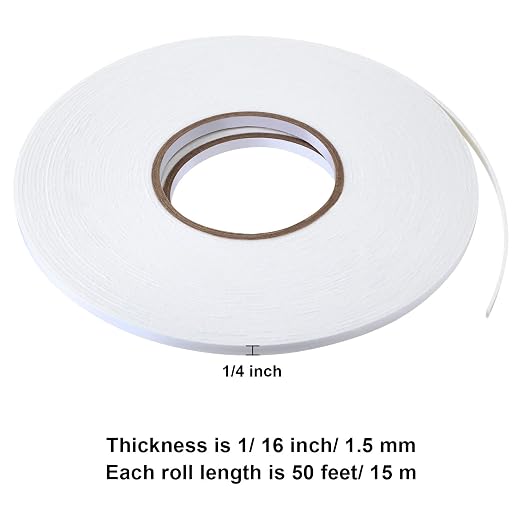 Tatuo 2 Rolls Double Sided Foam Tape for Mounting,1/4 Inch by 50 Feet,White