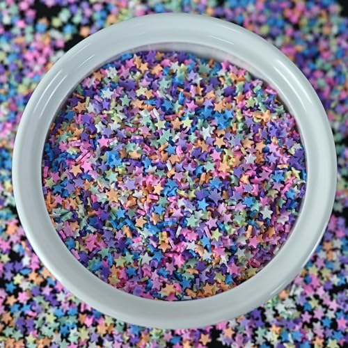 LIKETURE Fake Sprinkles 110g Polymer Clay Sprinkles Fake Candy Sprinkles Faux Sprinkles for Resin Slime Craft Plastic Sprinkles for Nail Art Phone Case DIY Shaker Card Filler (9-Color Stars-110G)