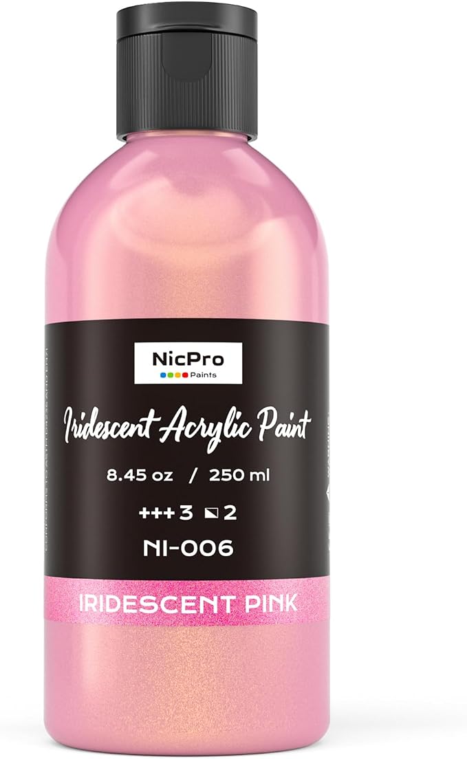 Nicpro Iridescent Pink Acrylic Paint, 8.45oz Large Pink Metallic Paint | Color Shifting Glitter Craft Paint, Non-Toxic Art Painting Supplies, for Canvas Rocks Wood Glass Ceramic Fabric