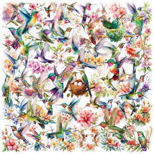 50 Pcs Watercolor Hummingbird Stickers Vintage for Journals