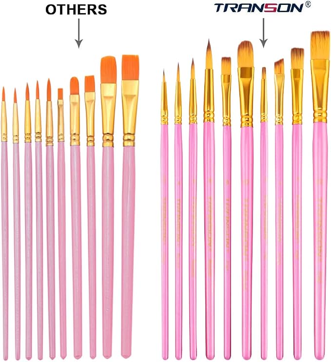 Transon 20pcs Bulk Artist Paint Brush Set for Acrylic Watercolor Gouache Hobby Craft Face Painting Pink