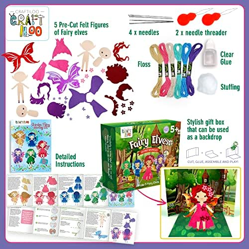Fairy Elves Sewing Kit for Kids Ages 7-12 - Rainbow Garden Felt Craft
