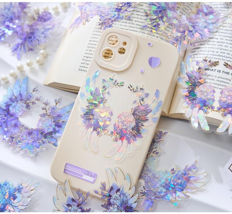 40Pcs Large Gilt Flower Wings Stickers for Scrapbooking,Self-Adhesive Floral WingsStickers Scrapbook Supplies Journaling Stickers for Water Bottle Adult Card Making Letters DIY Cards Decoration