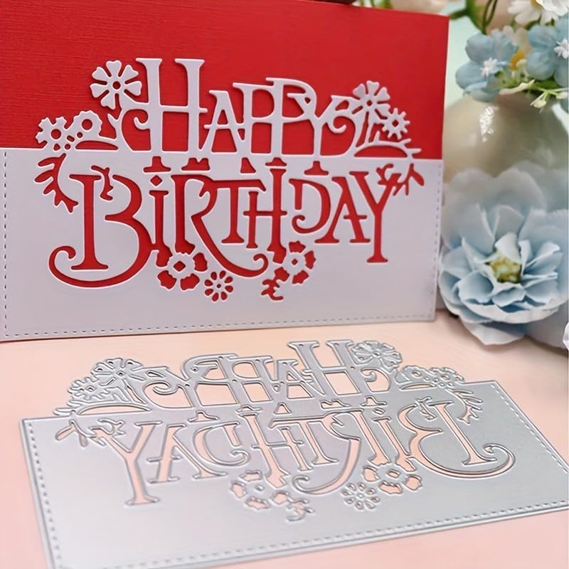 Lapoo Words Cutting Die for Scrapbooking - Durable, Cut Stencils for DIY Scrapbook Photo Album Decorative Paper Card, Card Making Supplies Party Wedding Decorations (Happy Birthday 6 x 3.4 in)