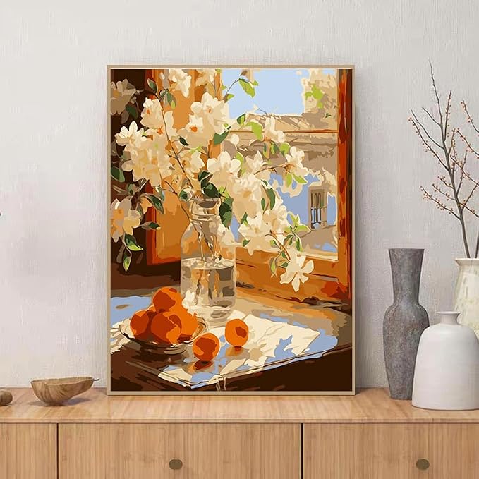 ZRIZQ Paint by Numbers Kit for Adults Beginners,Floral DIY Painting Set,Relaxing Creative Craft Activity,16x20 Inch-Flowers