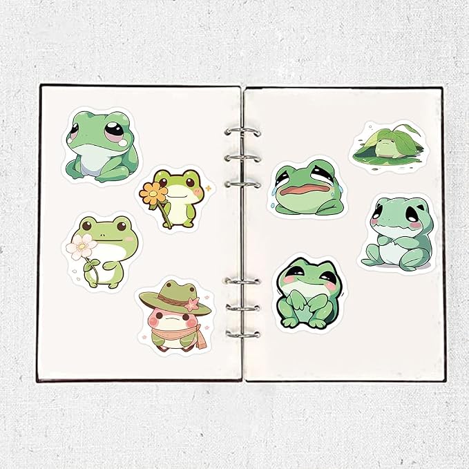100PCS Mini Cute Cartoon Frog Stickers, Waterproof Vinyl Decals for Water Bottle Laptop Journal Planner Scrapbooking Kids Crafts Gift (Frog)