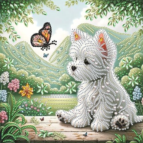 Bloomthread Dog and Butterfly Diamond Painting Kits for Adults – Partial Drill Diamond Art Painting Kits for Holiday Gifts and Home Decor 12x12 Inches (Dog and Butterfly)