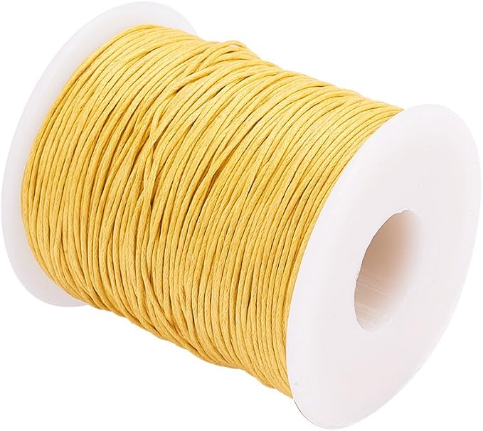 PH PandaHall 1mm Waxed Cotton Cord, 100 Yards Yellow Waxed Thread Beading String for Bracelet, Necklace, Jewelry, Waist Beads Making, Crafting, Macrame