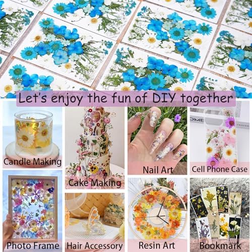 146Pcs Dried Pressed Flowers for Crafts,Xinxinran Dry Flowers Kit for Resin Molds,Epoxy Resin Accessories,Bookmark,Nails, Jewelry Molds,Candle Making Supplies,Soap,Frame(Colorful)
