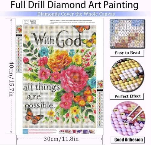 Flower Diamond Art Kits for Adults, 5D Diamond Painting Flowers 12x16 Inch