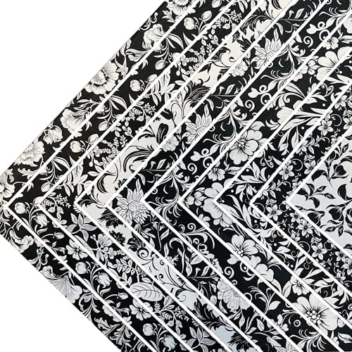 8"x 8" 50pcs Cotton Fabric Squares for Sewing Quilting Supplies-B&W Floral