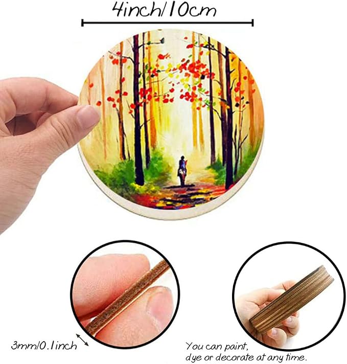 50Pcs 4 Inch Wood Circles for Crafts, Unfinished Round Disc Cutouts