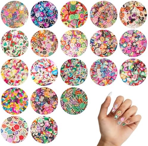 10000 pcs (20 Styles) Clay Slices, VEINARDYL Nail Art Slices Charms Fruit Heart Flower 3D Polymer Clay for DIY Crafts Resin Slime Making Cellphone Decoration