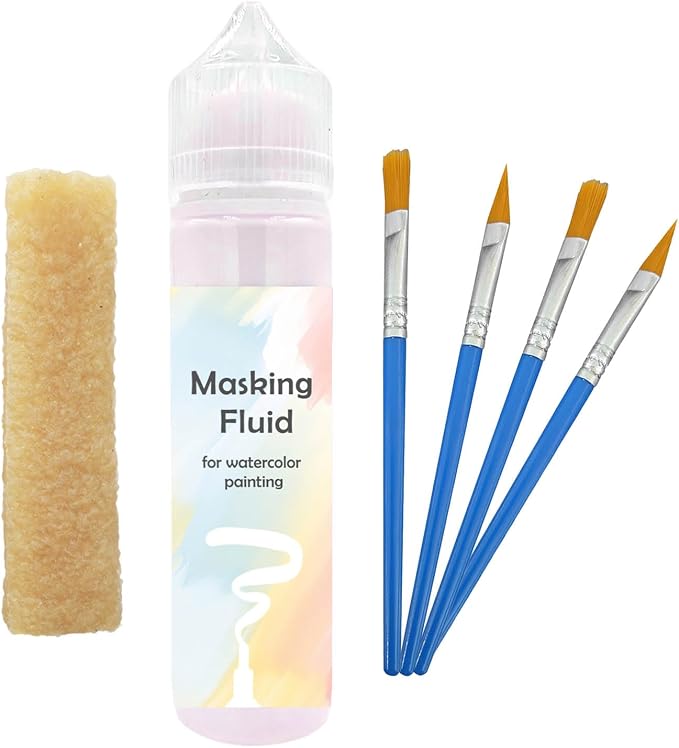 70ml Pink Watercolor Masking Fluid - Professional Art Supplies with Brush & Eraser for Artists, Painting Medium Pen