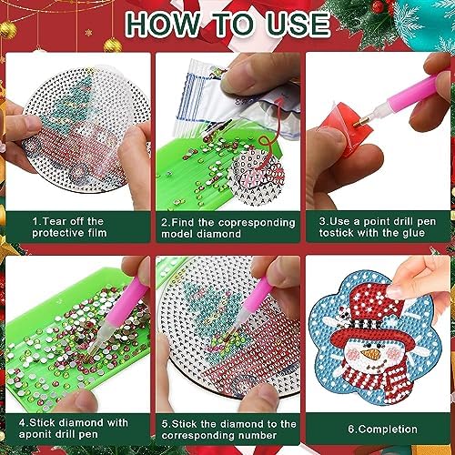 6 Pcs Christmas Diamond Art Coasters Kits with Holder 4x4in Special Shape