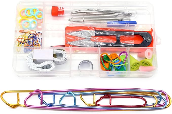 Hahiyo Knitting Accessories Set with Storage Box Needles Stitch Holders Markers Unpicker Crochet Beginner Experienced Stitchers Kit 69 Pieces in One for Sweaters Socks Yarn Sewing Crochet Embroidery